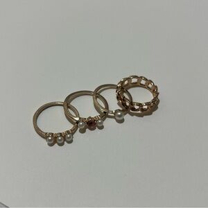 Elegant Gold and Pearl Ring Set